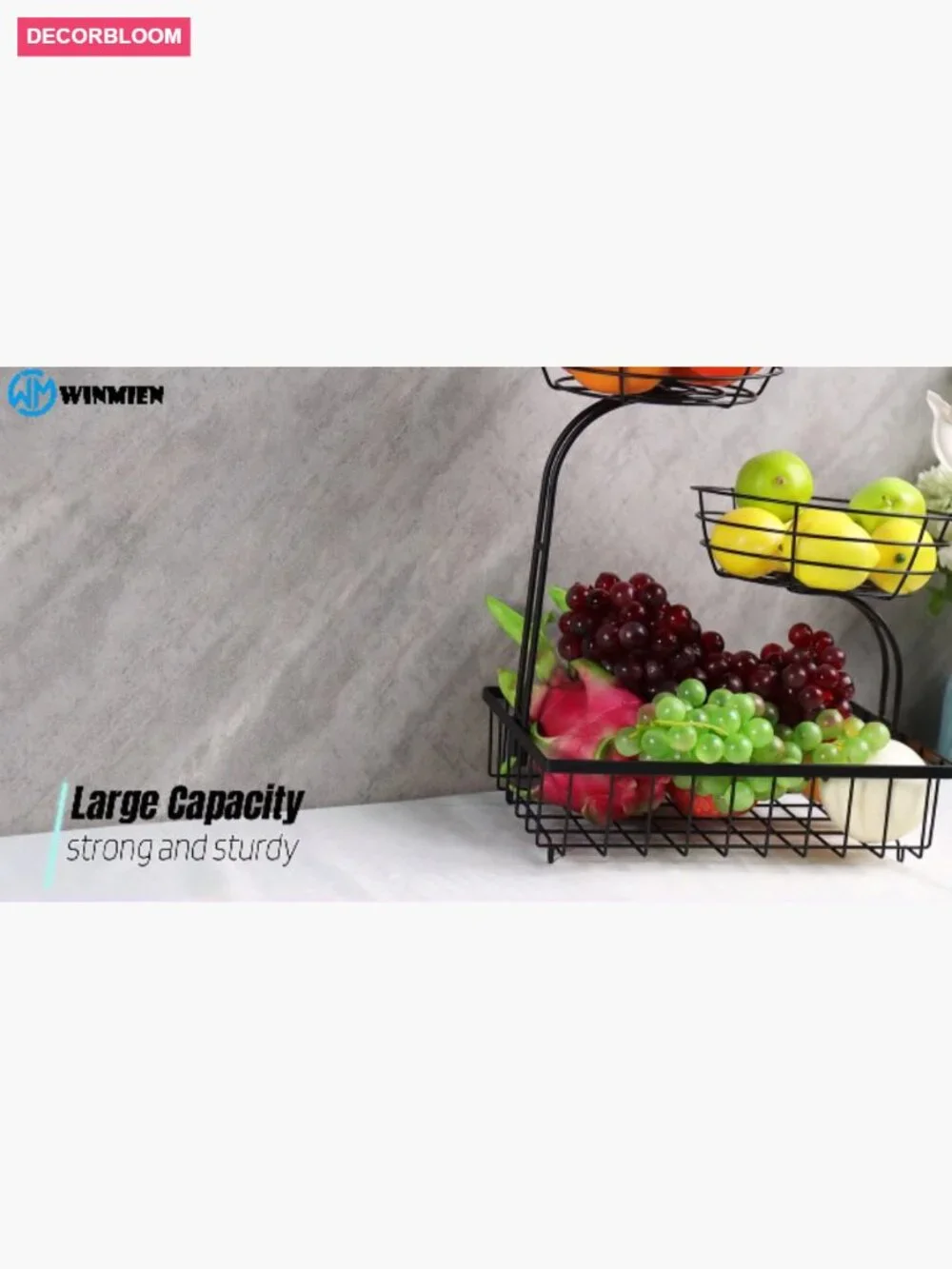 3 Tier Countertop Fruit Basket Storage - Metal Kitchen Organizer for Fruits,